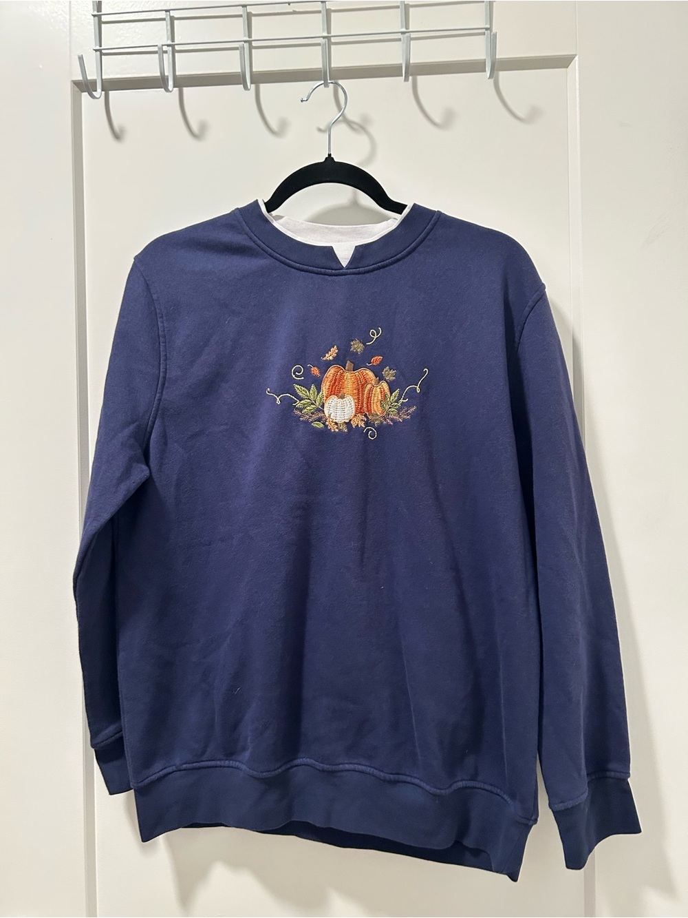 Vintage Speculation Embroidered Pumpkin Fall Sweatshirt Navy Blue Medium